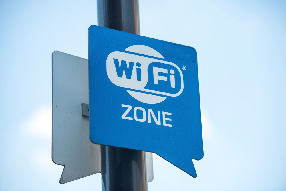 Wireless Internet Sign On Pole On The Street